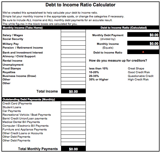 Debt-To-Income Ratio Calculator